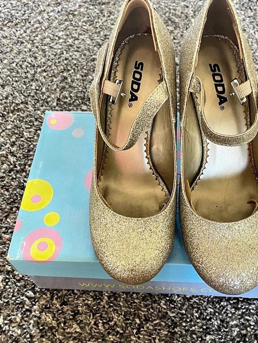 SODA Glitter Mary Jane Heels in Gold